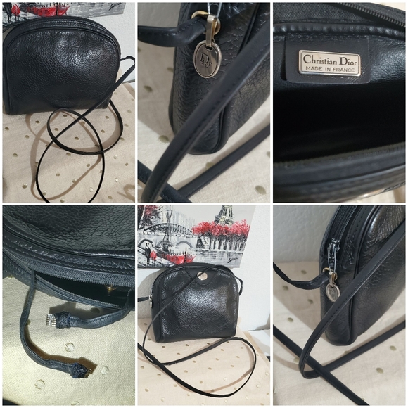 CHRISTIAN DIOR VINTAGE CLASSIC CALF BLACK  LEATHER CROSS BODY SLING BAG- FRANCE - Picture 3 of 14